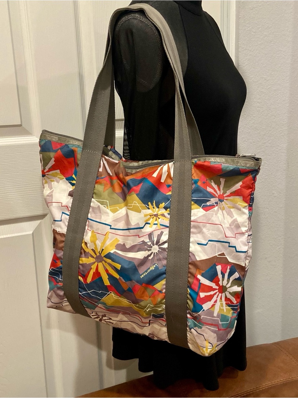Lesportsac Multicolor Floral Print Tote with Gray Straps